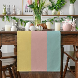 Artoid Mode Yellow Pink Blue Stripes Birthday Bridal Baby Shower Table Runner, Wedding Kitchen Dining Table Decoration for Home Party Decor 13x72 Inch