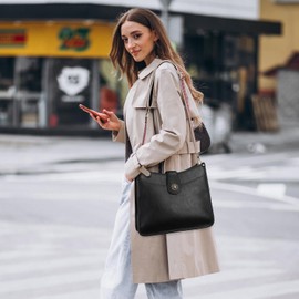 VIMUTI Handbag Women's Medium Shoulder Bag Black Crossbody Bag with Wide Strap Shoulder Bag Hobo Bag Vegan Leather Bag 2 Shoulder Straps Card Slot Travel Bag, A3-black-8626