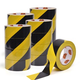 TAPEBEAR Hazard Caution Tape, 2inch x 150 Feet Self Adhesive Warning Tape for Steps, High Visibility Yellow Black Tape for Outdoor Construction, Scene Barrier, Danger Zone, 16Rolls