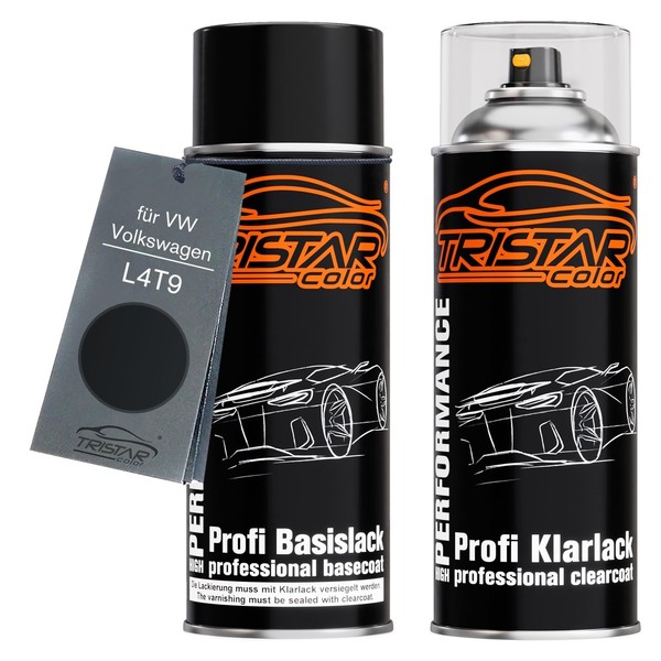 TRISTARcolor Autolack Spraydosen Set für VW/Volkswagen L4T9 Schwarz Basislack Klarlack