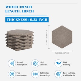 15 Pack Hexagon Sound Proof Foam Panels for Walls, Acoustic Panels 12" x 11" x 0.35" High Density Sound Absorbing Panels, Noise Reduction Foam for Home Studio, Office, Gaming Room & Theater(Gray)