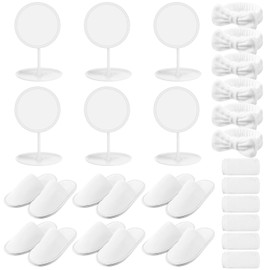 Twistover 24 Pcs Foot Spa Party Supplies for Girls Kids Sleepover Party Favors Include 6 Makeup Mirrors 6 Cute Bow Headbands 6 Disposable Slippers 6 Towels for Birthday Slumber Gifts(White)