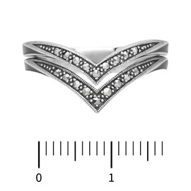 Esse Marcasite Sterling Silver Black Enamel & Marcasite Double Row Wishbone Ring (O)