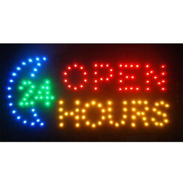Led Open Signs Decor for Business Mart Shop Store Bar Cafe Now Open Sign Display On/Off Switch + Chain (19" Lx 10"W(Square"Open 24 Hours"))
