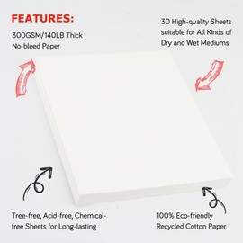 Watercolor Paper Watercolor Sketchbook Mixed Media Paper Papier Aquarelle Watercolor Paper Bulk Painting Paper Art Paper Drawing Paper White Paper Cotton Paper Canvas Paper 6*6" 140lb/300gsm 30sheets