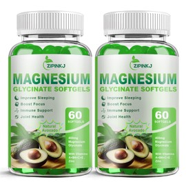 ZIPINKJ Magnesium Glycinate 400mg, High Absorption Magnesium Supplements Softgels with Vitamin E, B6, Zinc for Improve Sleep, Muscle Relaxation & Bone Health, Gluten-Free, Non-GMO, 2 Pack