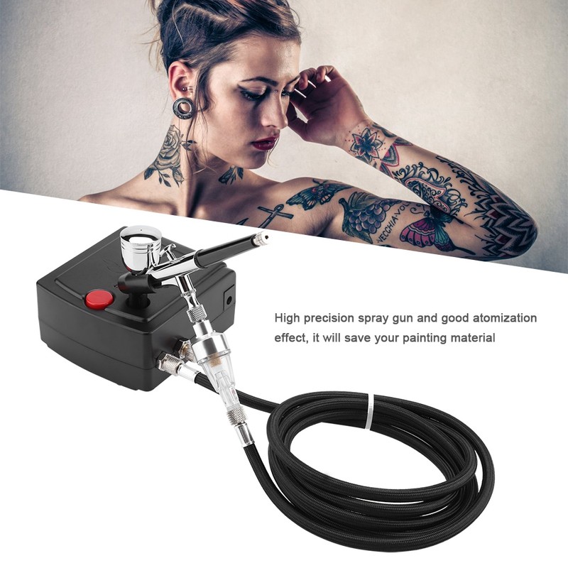 Dual Action Airbrush Kit Black Pump Spray Air Brush Gun