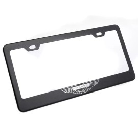 KA Depot For Aston Martin License Plate Frame Matte Black W/Chrome Logo Engraved T3034