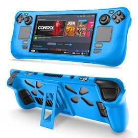 DLseego Case for Steam Deck, TPU Cover Protector with Kickstand Base，Heat Dissipation and Fully Wrapped Housing compatible with Valve Steam Deck Console-Blue