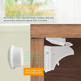 Magnetic Child Safety Cupboard Locks for Children Baby Proofing Kitchen Cabinets & Drawers Easy Install White, Child Safety Lock (8 Locks+2 Keys)