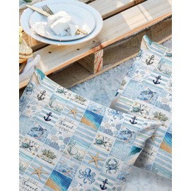 Chees D Zone Outdoor Throw Pillow Cases Nautical Anchor Sea Turtle Starfish Octopus,Waterproof Pillow Cover Soft Pillow Protectors, Seaside Beach Pillowcase for Sofa Couch Seaside Picnic RV Vacation