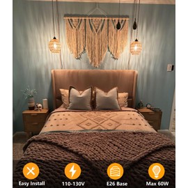 KOONTING Plug in Pendant Light Rattan Hanging Lamp, 16ft Plug in Cord and On Off Switch, Woven Boho Basket Lamp Shade Plug in Ceiling Light Fixture for Living Room Farmhouse Bedroom Kitchen Island