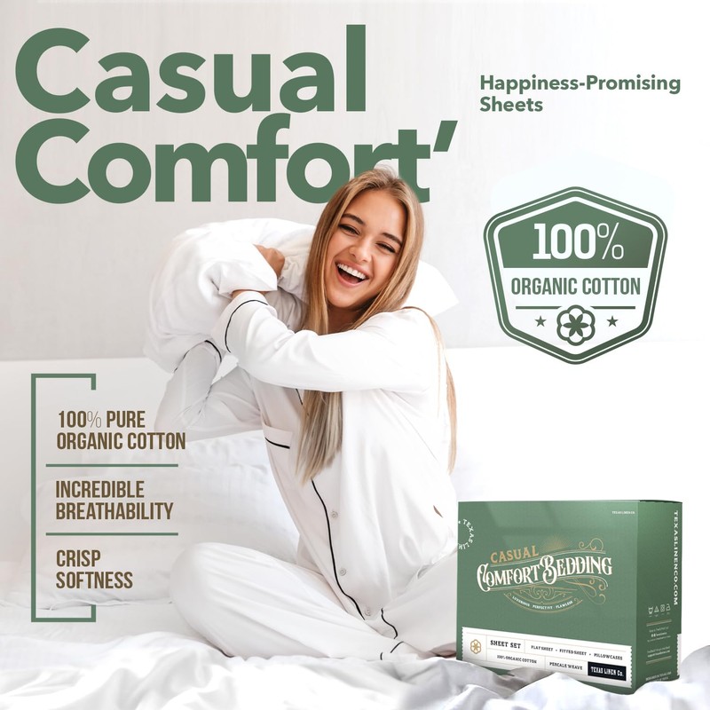 TEXAS LINEN CO. 100% Organic Cotton Percale Sheets - Twin