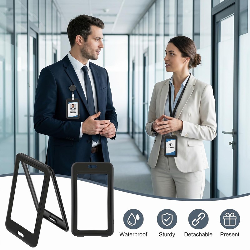 3 PCS Id Badge Holder with Double-Sided Clear Windows, Vertical