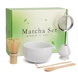 Matcha Whisk Set Matcha Bowl with Spout,Matcha Whisk with Matcha Whisk Holder,Matcha Sifter,Matcha Spoon and Scoop for Matcha Maker White