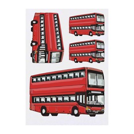 4 x 'Double Decker Bus' Temporary Tattoos - Water Resistant, Skin-Safe, Non-Toxic Transfers, Mixed Sizes (TO00074772)