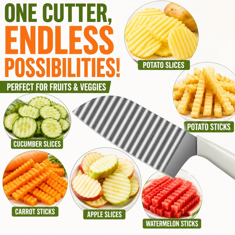 JAYVAR Stainless Steel Crinkle Cutter,Large French Fry Cutter for Potatoes