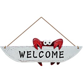 D-Fokes Vintage Distressed Crab Welcome Sign - DIY Hanging Wall Decor, Farmhouse Home Sign, Rustic Printed Wood Plaque with Rope for Doors, Porch, Living Room