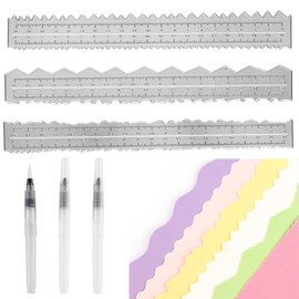 3 Pieces Metal Paper Ruler with Water Brushes, Handmade Edge Ruler, Ruler, Embossing Cutting Dies for Card Making, Scrapbooking, Crafts, DIY Cutting Dies (8.5 x 1 inch)