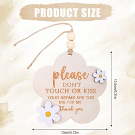 Please Do Not Touch or Kiss Baby Sign, Wooden Don’t Touch Baby Sign for Car Seat Stroller Tag No Touching Signage for Newborn (Flower)