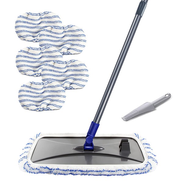 Masthome Large Surface Microfiber Flat Mop with 5 Reusable Mop Heads Cleaning Comb and Telescopic Handle Household Mop for Hardwood Laminate Tile Ceramic Floor Cleaning