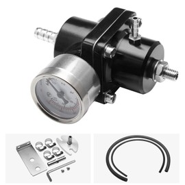 HTRACING Adjustable Fuel Pressure Regulator With Gauge Hose 0-140 PSI Universal 6AN FPR Kit Aluminum Black