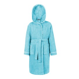 LAYNENBURG Premium Bathrobe for Children and Teenagers with Hood - 100% Cotton - Oeko-Tex Standard 100 - Fluffy Terry Cloth - Sizes 110 to 176, lightblue