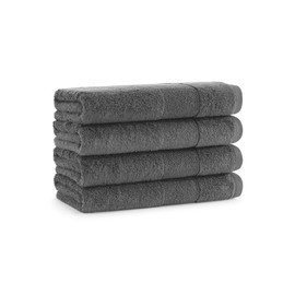 Aston & Arden Aegean Terry Hand Towels - Set of 4 - Ringspun Turkish Cotton Thick and Soft Absorbent Luxury Hotel and Spa Bathroom Towel, 600 GSM, 18 x 32 in, Dark Grey