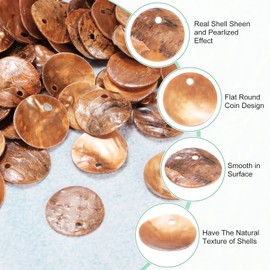 M METERXITY 150-Pack Flat Round Shell Coin Drop Charm Beads, 15mm Flat Shell Beads with Hole for Jewelry Making/Necklace/Earring/Craft [Light Orange]