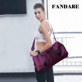FANDARE 3 in 1 Travel Bags Hand Luggage Ultralight Sports Bag Shoulder Bag Overnight Sports Bag Women Men Weekender Hospital Bag Swimming Bag Training Bag with Shoe Compartment, Purple