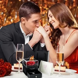 Preserved Real Rose Valentines Day Gifts, Gift Box with I Love You Necklace In 100 Languages, Real Rose Flower Gifts for Her Woman Girlfriend on Birthday, Anniversary, Valentine's Day, Mother's Day