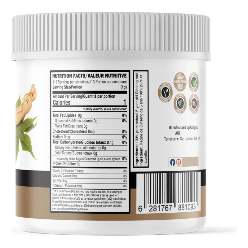 Aki Polvo Ginseng Americano Premium 4% Ginsenósidos 4oz