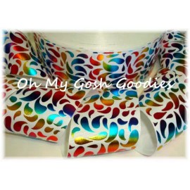 3"  RAINBOW TEAR DROP HOLOGRAM GROSGRAIN RIBBON TICK TOCK CHEER BOW WHITE