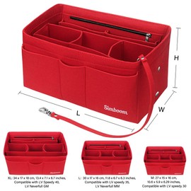 Simboom Handbag Organiser Insert, Women Purse Insert Organizer Bag in Bag with Detachable Bag and Key Chains (Red, M)