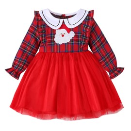 VINUOKER Toddler Baby Girl Christmas Outfit Christmas Plaid Dress Xmas Santa Claus Tutu Dress Peter pan Dresses