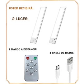 Luz Led con Sensor de Movimiento, 2PCS Luces para Debajo del Clóset Recargables con 3 Colores y Brillo Ajustable, con Control Remoto, para Recámara, Clóset, Pasillo, Escaleras(30CM)