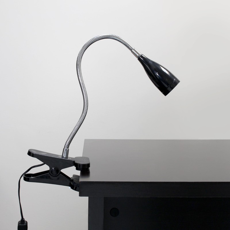 Simple Designs LD2005-BLK Flexible Gooseneck LED Clip Light Desk Lamp,