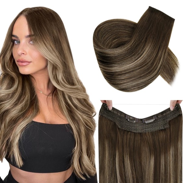 RUNATURE Invisible Hair Extensions Real Hair Balayage Brown Blonde Secret Hair Extension 30 cm Adjustable Real Hair Extension with Tape Straight 70 g #4/27/14