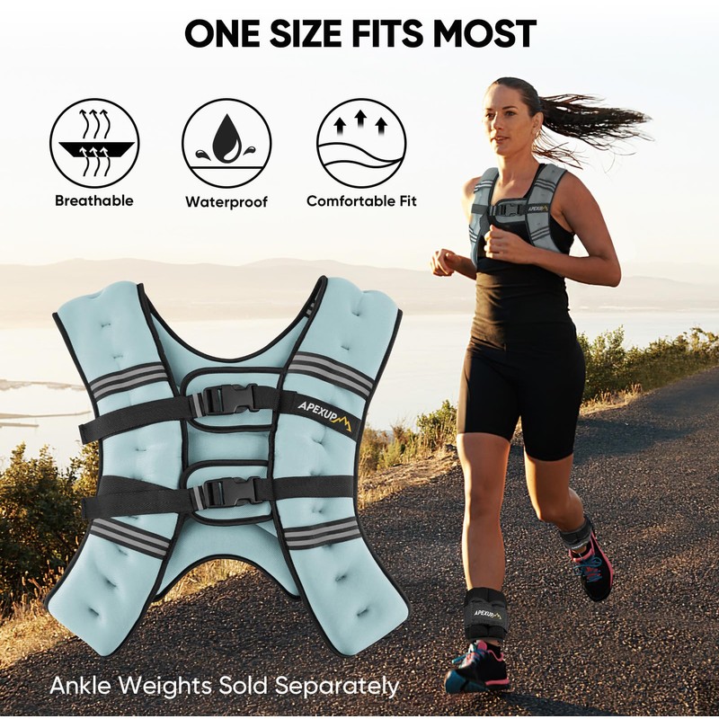 APEXUP Weighted Vest with 5lbs/10lbs/15lbs/20lbs/25lbs/30lbs Weights and Reflective Stripe, Weight