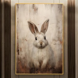 Farmhouse Rabbit Wall Art Vintage Animals Vintage Rabbit Prints Funny Animal Picture Bunny with Flowers Vintage Bunny Painting Farmhouse Animals Pictures Funny Rabbit Wall Art Room 16x24inch No Frame