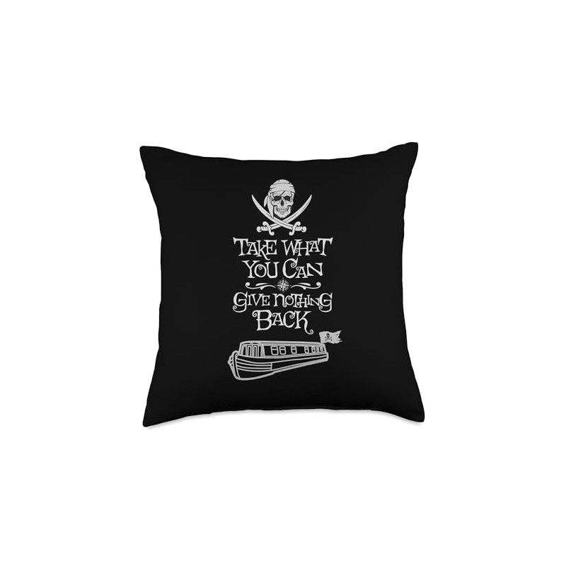 Vintage Narrowboat Pirate Flag Canal Barge Boat Life Throw Pillow