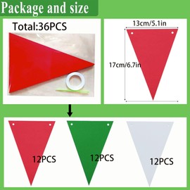 Red White Green Pennant Flags,Christmas Paper Triangle Bunting Banner, for Baby Shower Kids Birthday Graduation Wedding Hanging Indoor Outdoor Holiday Party Decoration（36pcs）