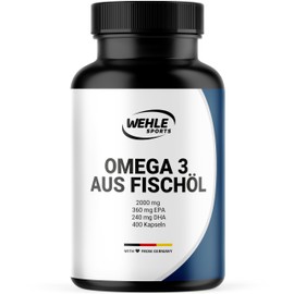Omega 3 Capsules High Dose - 400 Capsules with 2000mg - EPA 360mg & DHA 240mg Fish Oil per Daily Serving - Omega 3 Fatty Acid Capsules, Produced in Germany Laboratory Tested - Packaging May Vary