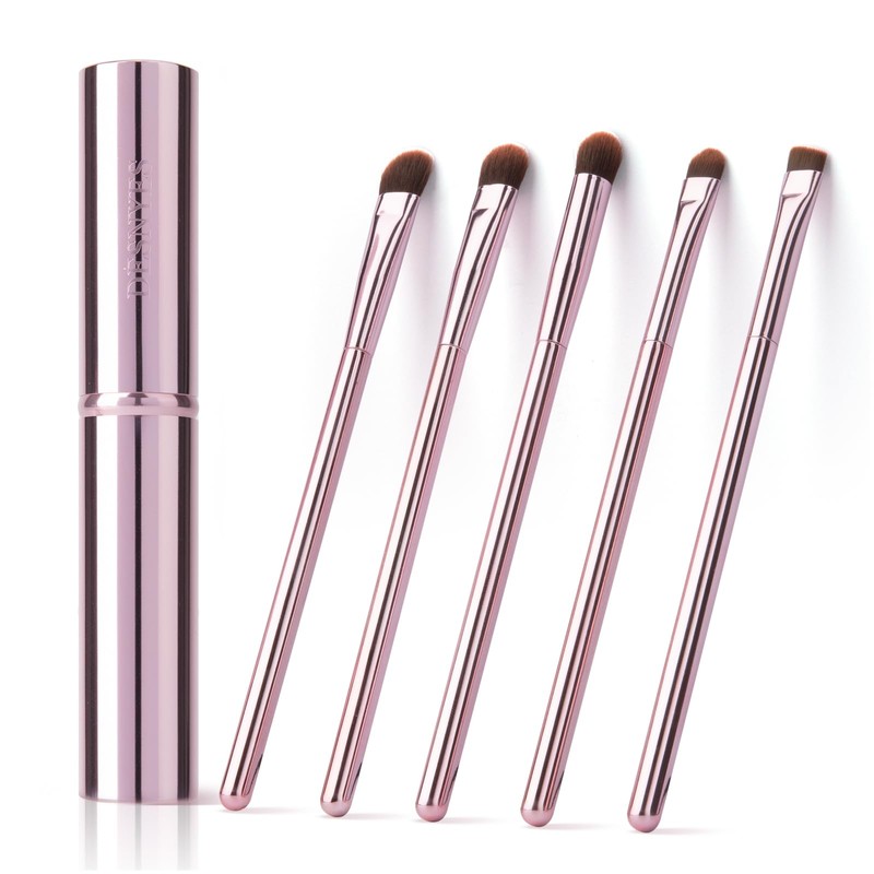 GUIGUDESN 5Pcs Pink Eyeshadow Brush Set, Premium Synthetic Bristles, Aluminum