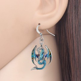 Enamel Alloy Fantasy Dinosaur Dragon Earrings Drop Dangle Fashion Jewellery for Women Girls Charm Gift, Zinc Zinc enamel, No Gemstone