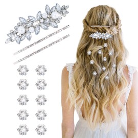 WHAVEL Rhinestone Hair Accessories 13PCS Silver Hair Clips Fancy Barrettes Prom Wedding Accessories for Women