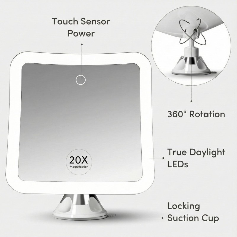 Fancii 20x Magnifying Makeup Mirror with LED Lights, Rechargeable, High