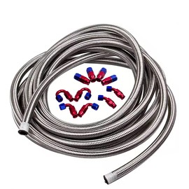 TCTAuto 8AN Fuel Line 20Ft Stainless Steel Braided Oil Gas Fuel Hose + 10pcs AN8 Fitting Kit Red Blue Leak Free