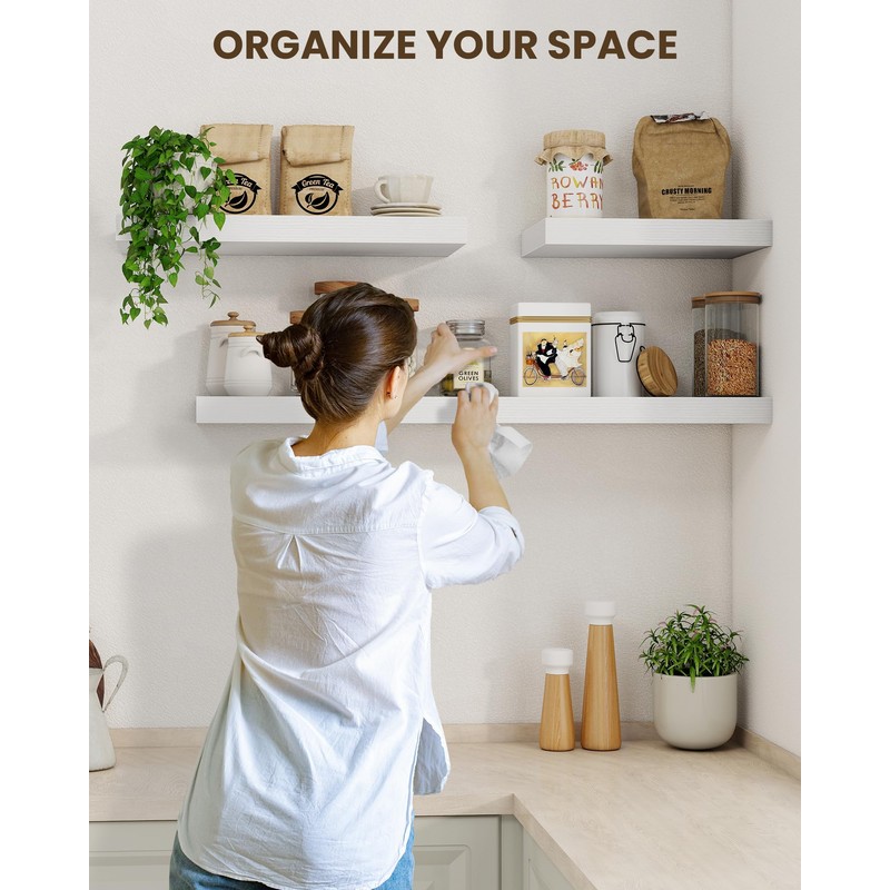 Marsmiles 32" Floating Shelves for Wall, Wooden Shelves with Invisible