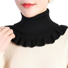 Knitted Collar Scarves for Women Detachable Fake High Collar Scarves Lapel Wrap Zipper Choker for Off Shoulder Clothing (Black-3)